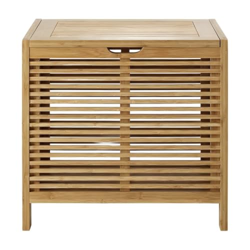 FurniFact Solid Bamboo Hamper with Hinged Lid, Spacious Laundry Basket with Safety Hinge for Bedroom, Bathroom, or Closet, Brown - image 5
