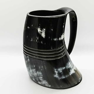 Merco Enterprises Authentic Viking Drinking Horn Mug (16–20 oz) – Handmade Natural Ox Horn Tankard – Norse Beer Ale Mead Cup – Polished Plain Finish – Unique Viking Gift for Men & Women