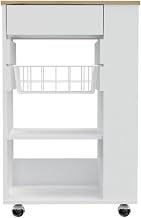 22" Rosemont Kitchen Cart, 2 Open Shelves, 4 Casters, 1 Drawer, White/Light Oak – Multi-Purpose Kitchen Storage for Kitchen & Home Storage