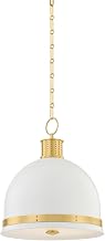 Hudson Valley Lighting Briscoe 2-Light Pendant | Aged Brass & Soft White Dome Pendant with Perforated Trim and White Glass Diffuser | Modern Industrial Ceiling Light | 2132-AGB/SWH