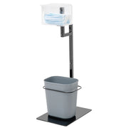 Black Single Arm Modular PPE Sanitizer Stand with Trash Can - 15 1/5" L x 12 3/5" W x 29" H by HUBERT – 15 quarts (18.927 liters), 15.0 quarts, Steel, Black, Model 19617/23014/247
