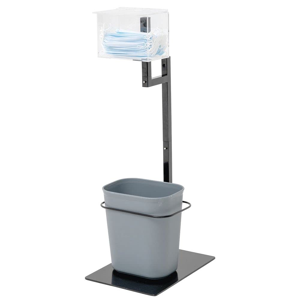 Black Single Arm Modular PPE Sanitizer Stand with Trash Can - 15 1/5" L x 12 3/5" W x 29" H by HUBERT – 15 quarts (18.927 liters), 15.0 quarts, Steel, Black, Model 19617/23014/247