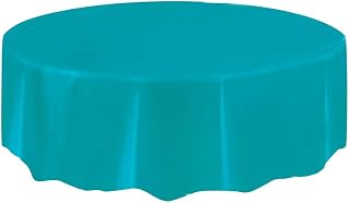 Unique Party Elegant Caribbean Teal Solid Round Plastic Table Cover (84")- Premium Waterproof Tablecloth - Perfect For Parties & Events, 1 Pack