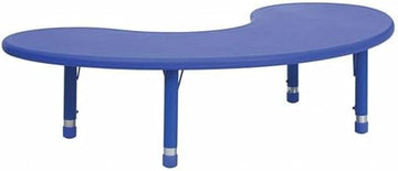 Flash Furniture 35''W x 65''L Half-Moon Blue Plastic Height Adjustable Activity Table | Height Adjustable Table, Plastic, Durable Construction, Commercial Use
