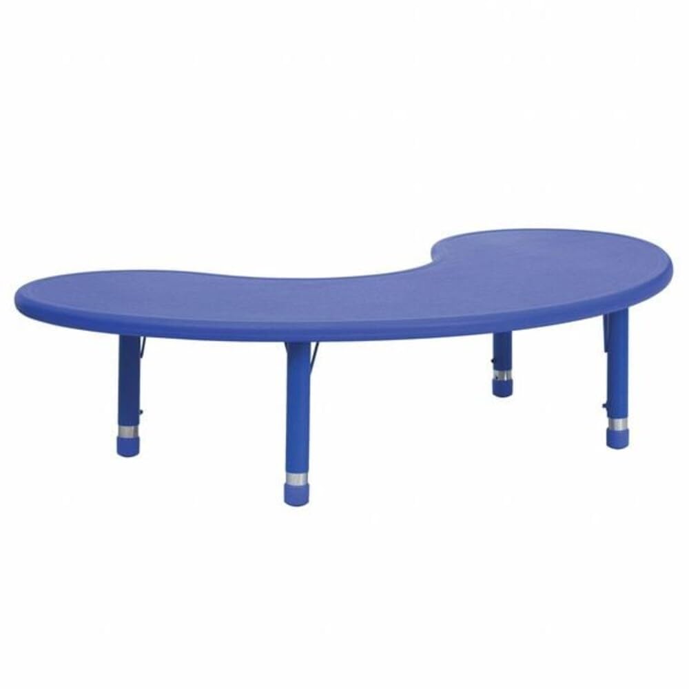35''W x 65''L Half-Moon Blue Plastic Height Adjustable Activity Table by Flash Furniture – 35"W x 65"D x 14.5" - 23.75"H, Plastic, Blue, Model YU-YCX-004-2-MOON-TBL-BLUE-GG