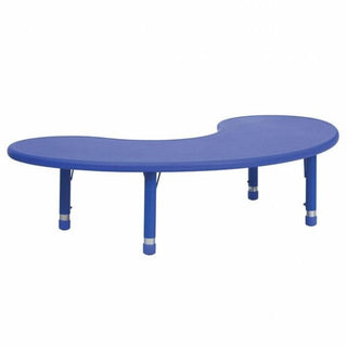 35''W x 65''L Half-Moon Blue Plastic Height Adjustable Activity Table by Flash Furniture – 35"W x 65"D x 14.5" - 23.75"H, Plastic, Blue, Model YU-YCX-004-2-MOON-TBL-BLUE-GG