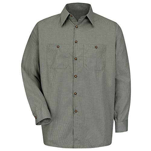 Red Kap X-Large / Hunter/Khaki Check / Micro-check Uniform Shirt, Regular Fit, Long Sleeve Tops
