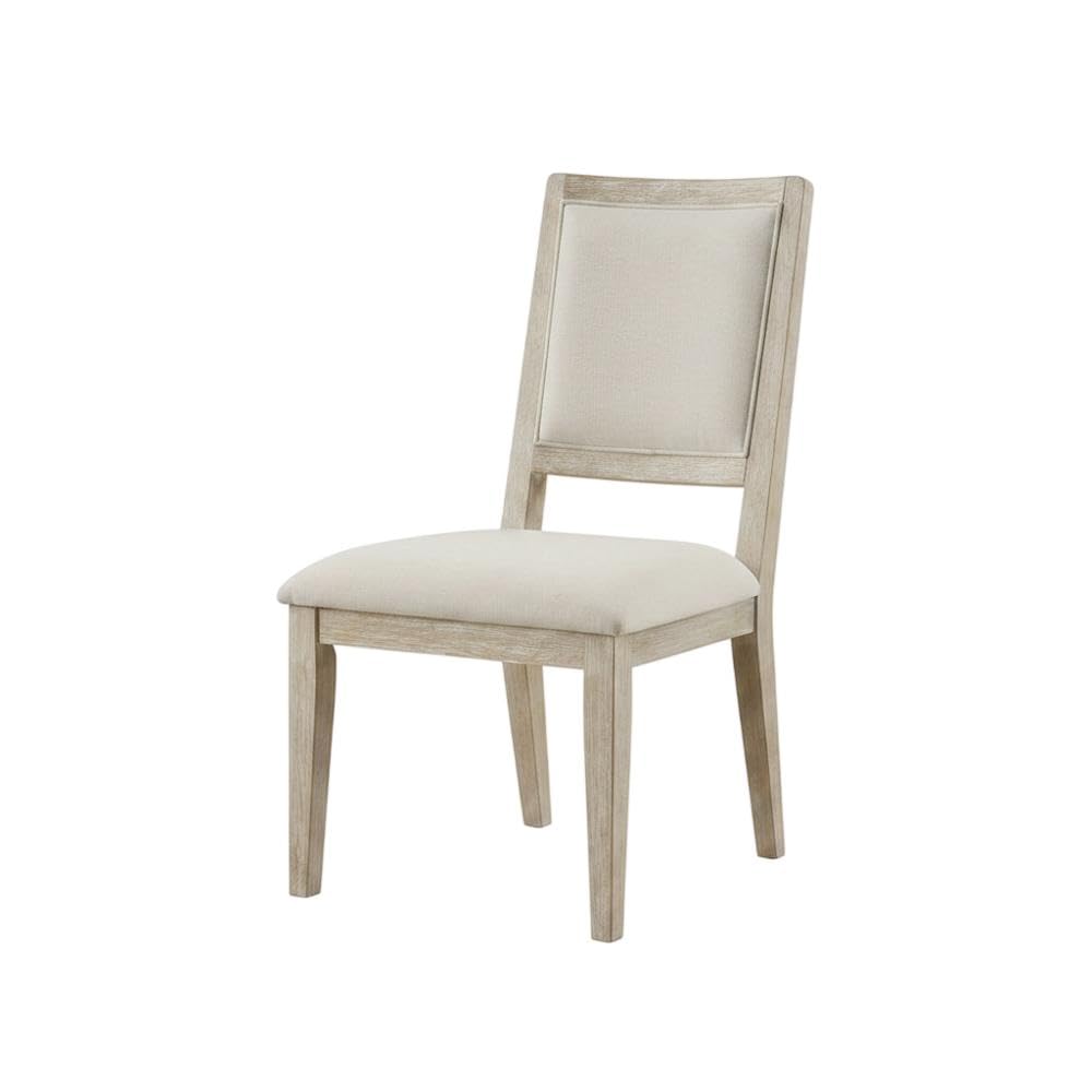 Wood Farmhouse Dining Side Chairs with Cushioned Seat by Furnifact – Wood, White, Pack of 2