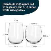 Libbey Stemless Red & White 12 / 12 Count / Set Wine Glasses
