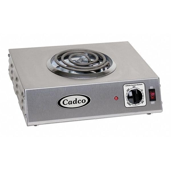 14-Inch Portable Electric Commercial Countertop Hot Plate with 1 Burner and Infinite Controls by Cadco – Stainless Steel, Model CSR-1T