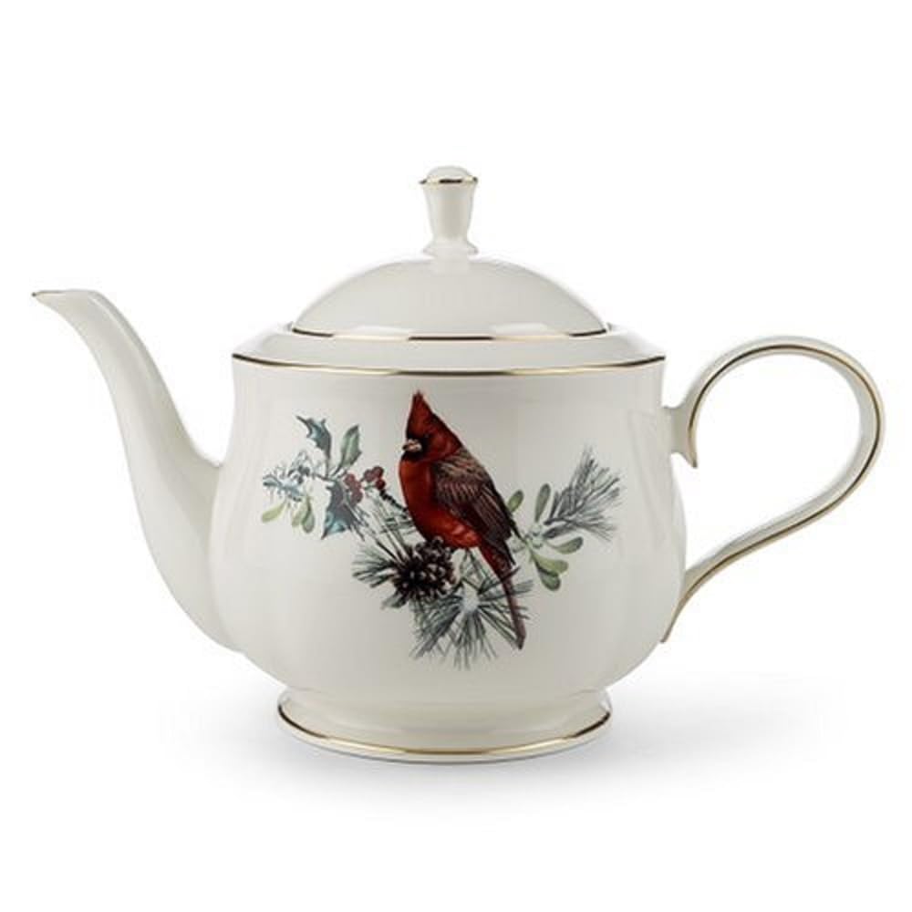 Winter Greetings Gold-Banded Teapot by Lenox – 9-3/4 inches tall, 7-1/2 inches wide, fine_china, ivory, gold, Model 185591052