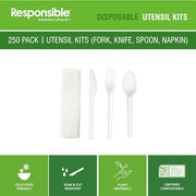 Responsible Products Fork, Knife, Spoon, Napkin (250 Count) / White / Casual Knives