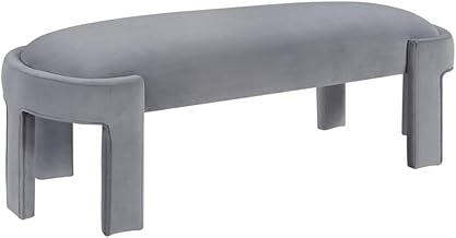 Lexicon Flux Velvet Bench with High-Density Foam Cushioned Seat in Gray
