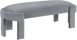 Lexicon Flux Velvet Bench with High-Density Foam Cushioned Seat in Gray