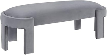 Lexicon Flux Velvet Bench with High-Density Foam Cushioned Seat in Gray