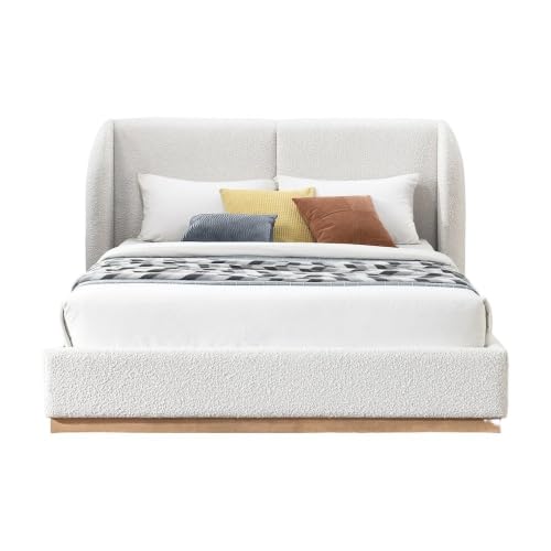 Starlight Canyon Home Boucle-Upholstered Wingback Platform Bed with Solid Wood Legs, King Size Bed Frame with Headboard, Cream Boucle Fabric - image 5