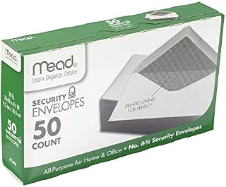 ACCO Brands Mead 3-5/8 in. W x 6-1/2 in. L No. 6 3/4 White Security Envelope 50 pk - Total Qty: 1; Each Pack Qty: 50; Total Items Rec: 50