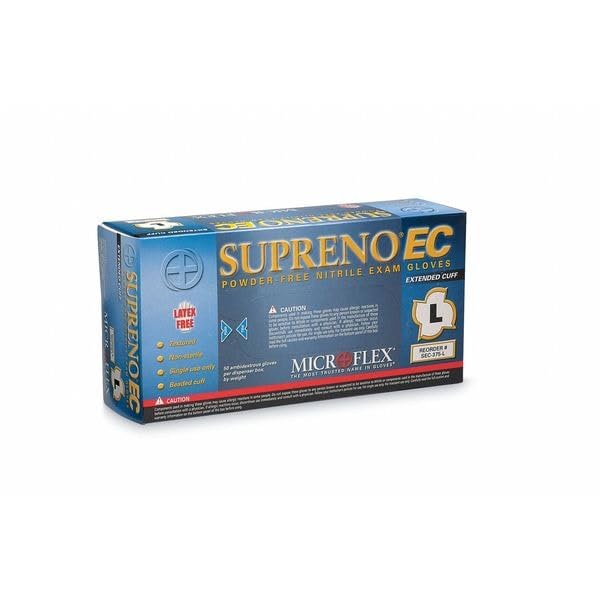 SUPRENO EXT Cuff PF Nitrile Gloves Large (CASE) by Ansell – Large, Nitrile, Blue, Model SEC375L-CASE