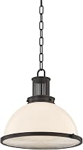 Hudson Valley Lighting Pinesbridge 1-Light 15" Pendant | Distressed Bronze with Opal Glossy Glass Shade | Modern Industrial Schoolhouse Ceiling Light | 9315-DB