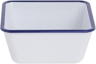 HUBERT Serving Bowl Enamelware Look Melamine White/Blue - 7" L x 7" W x 3 1/10" D