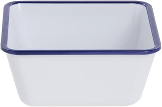HUBERT Serving Bowl Enamelware Look Melamine White/Blue - 7" L x 7" W x 3 1/10" D