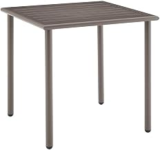 Brown Metal Side Table – Small Outdoor Pool Side Table with Slatted Top, Weather-Resistant Steel Frame for Patio, Porch, or Balcony Use