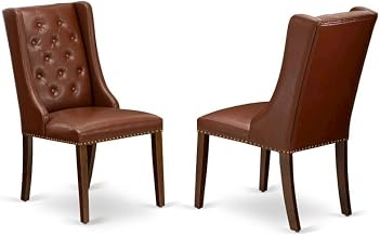 Furnifact Linen-Upholstered Parsons Dining Chairs Set of 2, Button-Tufted Back Upholstered Dining Chair for Kitchen and Dining Room