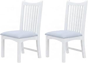 Furnifact Solid Beechwood Upholstered Side Chairs Set of 2, Dining Room Chairs with Faux Leather Seat, Accent Chair for Living Room, White