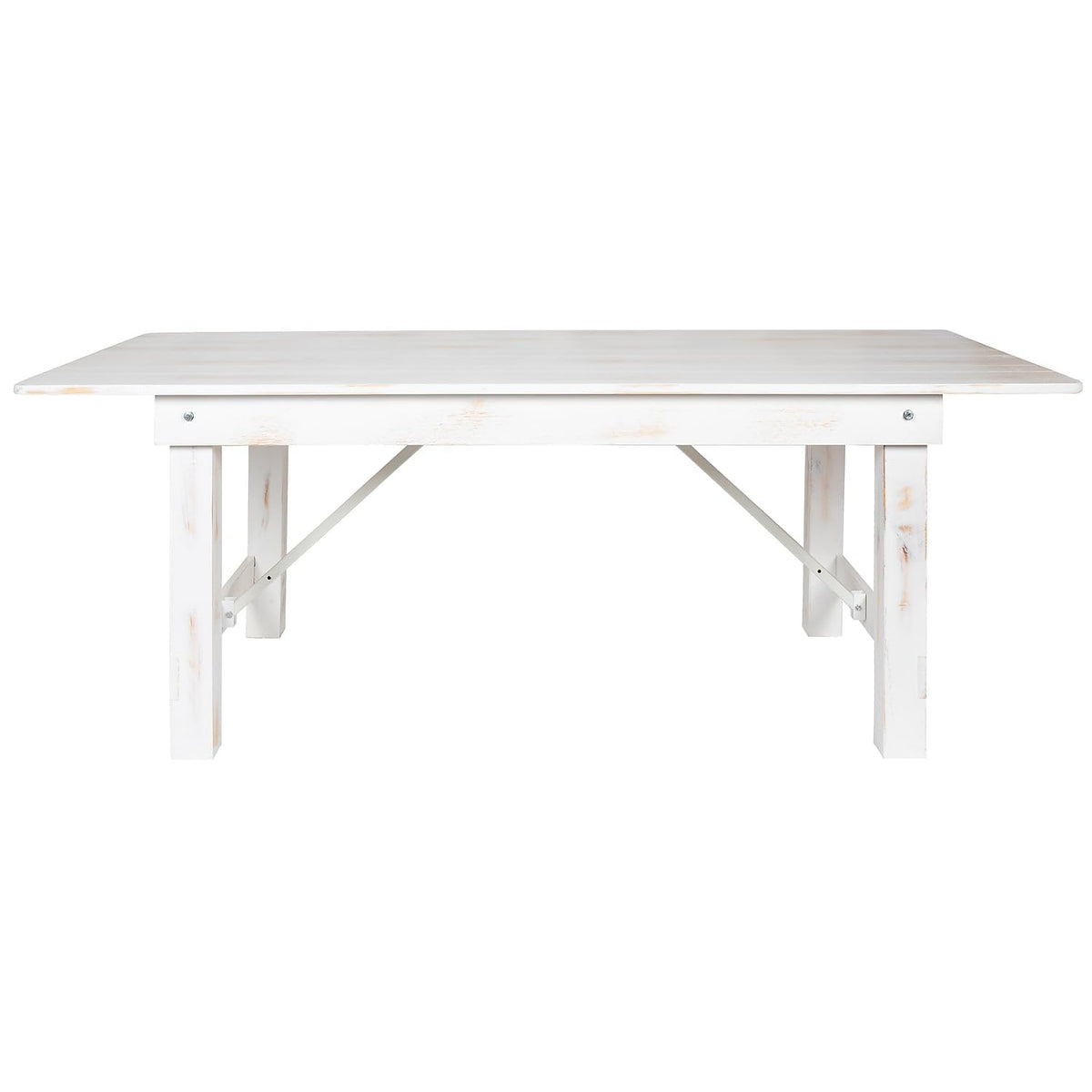 HERCULES Series 7' x 40" Rectangular Antique Rustic White Solid Pine Folding Farm Table by Flash Furniture – 7'L x 40"W, Pinus Glabra, Steel, Pine Wood, Model XA-F-84X40-WH-GG