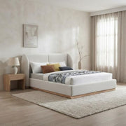 Starlight Canyon Home Boucle-Upholstered Wingback Platform Bed with Solid Wood Legs, King Size Bed Frame with Headboard, Cream Boucle Fabric - image 3