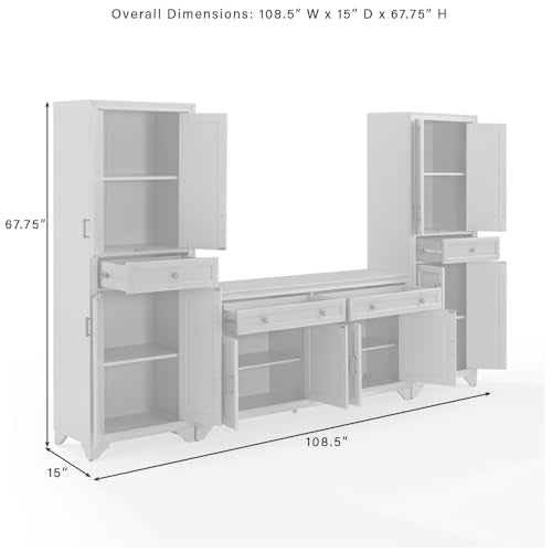 Crosley Furniture Tara 3-Piece Modern Farmhouse Sideboard Buffet Cabinet and Kitchen Storage Pantry Set, Brown - image 4