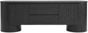 Furnifact Wood Grain Oval TV Cabinet Stand with Storage for Living Room Entertainment Console and TV Stands, Black