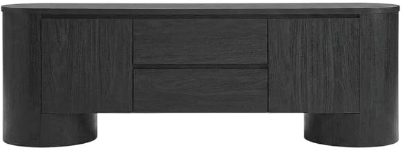 Furnifact Wood Grain Oval TV Cabinet Stand with Storage for Living Room Entertainment Console and TV Stands, Black