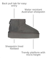 Australia - Stinger Micro Flatform Womens Boot by EMU – 6, Sheepskin, Charcoal, Model 195283082864