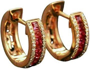 Fine Jewelry 2.00Ct Princess Cut Red Ruby & Diamond Channel Set Woman's Huggie Hoop Earrings, 14K Yellow Gold Finish (Yellow, NA)