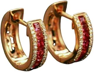 Fine Jewelry 2.00Ct Princess Cut Red Ruby & Diamond Channel Set Woman's Huggie Hoop Earrings, 14K Yellow Gold Finish (Yellow, NA)