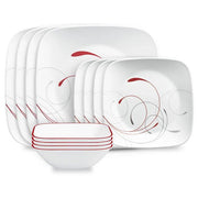 Square Splendor 12-piece Dinnerware Set by Corelle – Glass, Red, Pack of 12, Model 1142725