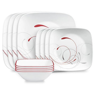 Square Splendor 12-piece Dinnerware Set by Corelle – Glass, Red, Pack of 12, Model 1142725