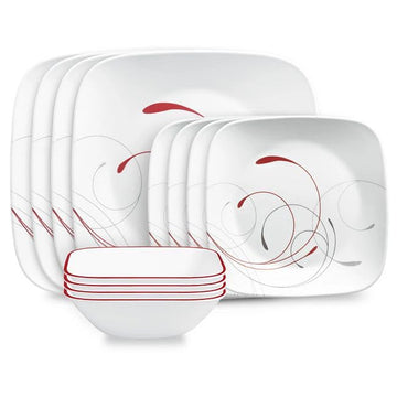 Square Splendor 12-piece Dinnerware Set by Corelle – Glass, Red, Pack of 12, Model 1142725