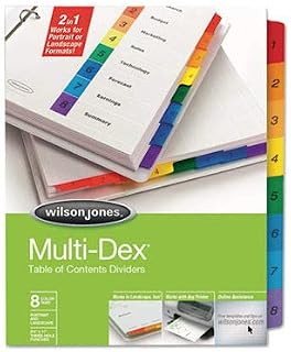 Wilson Jones MultiDex Index Assorted Color Eight-Tab, 1-8, Letter, Eight per Set -:- Sold as 2 Packs of - 8 - / - Total of 16 Each