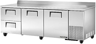 TRUE TWT-93D-2 Three Section 93" Deep Work Top Refrigerator, Two Solid Doors & Two Drawers