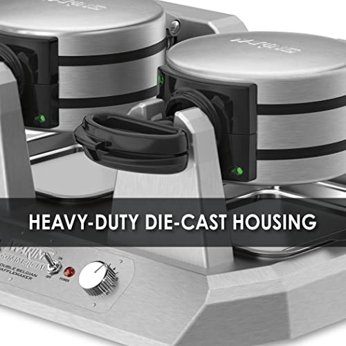 Waring Belgian Double Side by Side Waffle Maker | 120V, 1400W / 4 Head / Staineless Waffle Irons