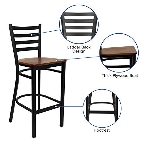 Flash Furniture Cherry Wood Seat/Black Metal Frame / Set of 2 / Traditional( 2 Pack) Barstools