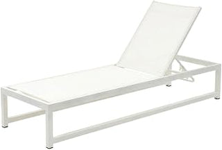 Cream Mesh Fabric Outdoor Patio Sun Chaise Lounge Chair with Adjustable Back, Contemporary Style, Durable Frame for Poolside and Garden Use