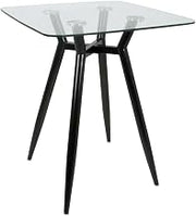 Furnifact Square Counter Height Table, Mid-Century Modern Black Metal Frame Clear Tempered Glass Top 30"x30" Bistro Bar Table, 36.5" Tall