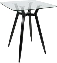 Furnifact Square Counter Height Table, Mid-Century Modern Black Metal Frame Clear Tempered Glass Top 30"x30" Bistro Bar Table, 36.5" Tall