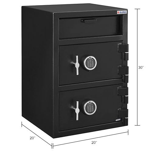B-Rate Front Loading Depository Safe with Electronic by Global Industrial – 20"L x 20"W x 30"H, 3.6 cubic_feet, Alloy Steel, Black, Model DS302020EE