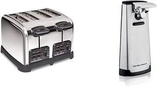 Hamilton Beach 24782 Retro Toaster with Wide Slots & Electric Automatic Can Opener with Easy-Clean Detachable Cutting Lever, Cord Storage, Knife Sharpener, Brushed Stainless Steel