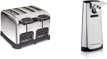 Hamilton Beach 24782 Retro Toaster with Wide Slots & Electric Automatic Can Opener with Easy-Clean Detachable Cutting Lever, Cord Storage, Knife Sharpener, Brushed Stainless Steel