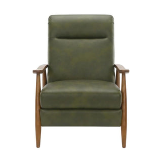 Leather-Gel Wood-Arm Push-Back Recliner Chair by Furnifact – 30 x 34 x 42.5 inches, Hardwood and plywood frame construction, Leather Gel, Green
